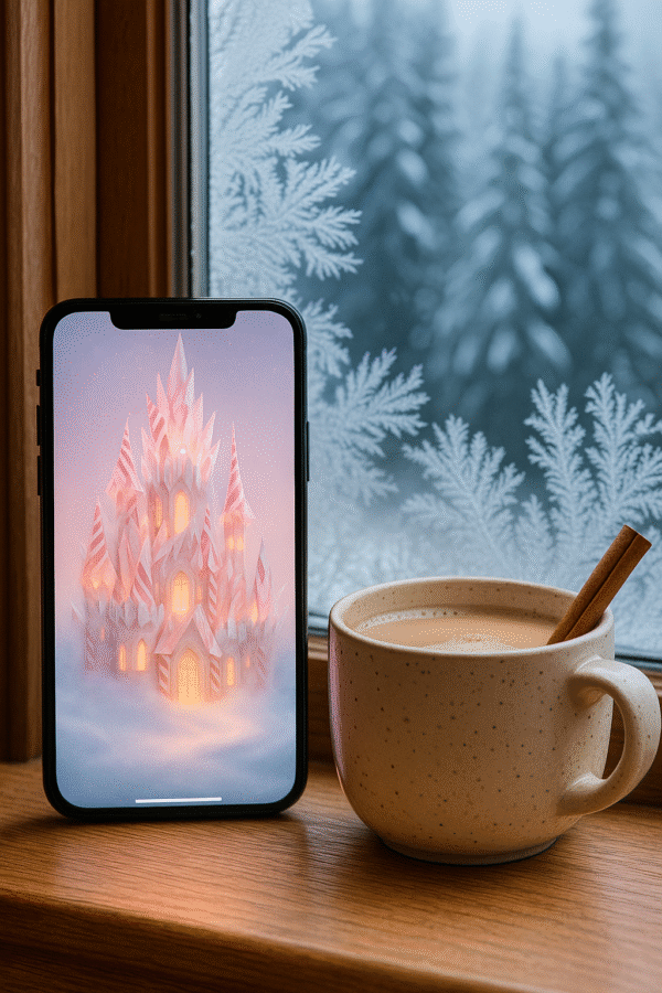Sugar-Crystal Peppermint Castle Glow – Christmas Phone Wallpaper