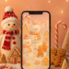 Gingerbread Snowmen Village Christmas Phone Wallpaper