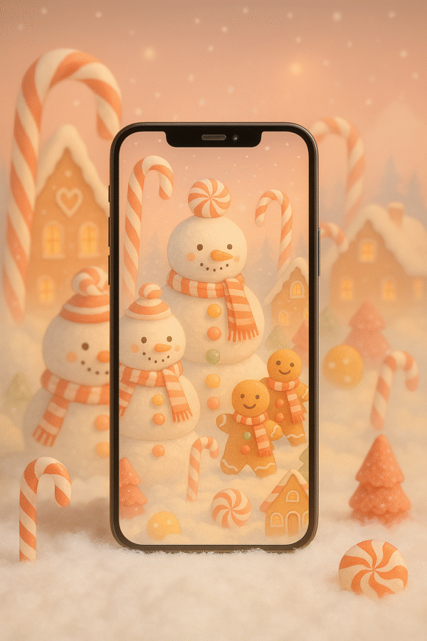 Gingerbread Snowmen Village Christmas Phone Wallpaper