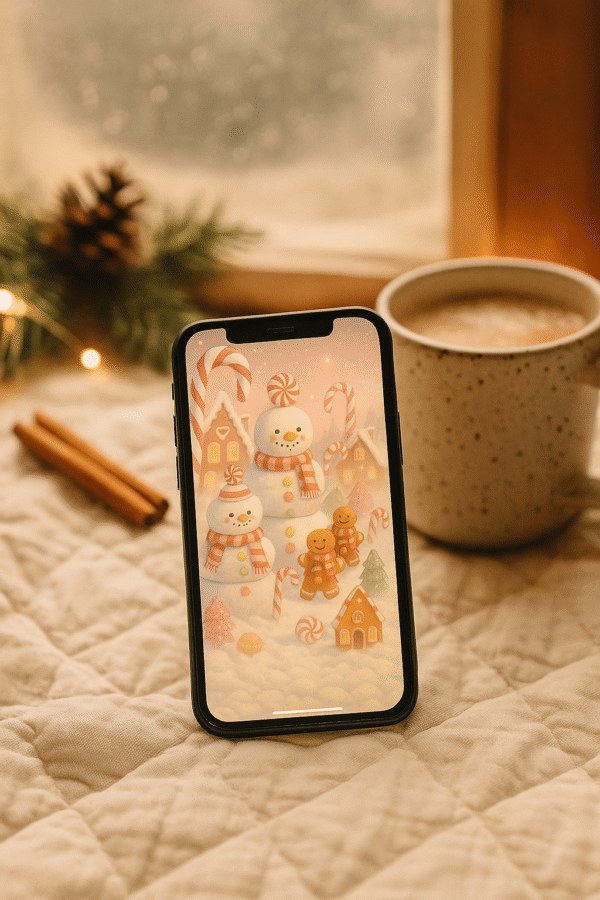 Gingerbread Snowmen Village Christmas Phone Wallpaper