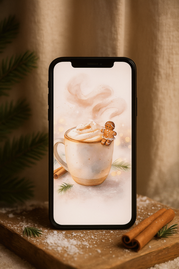 Cozy Gingerbread Latte Christmas Phone Wallpaper