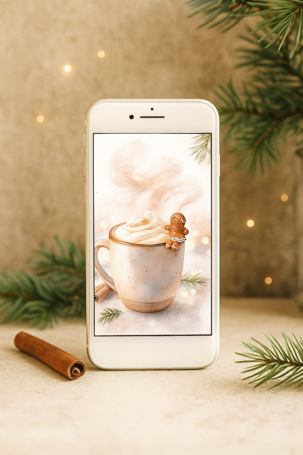 Cozy Gingerbread Latte Christmas Phone Wallpaper