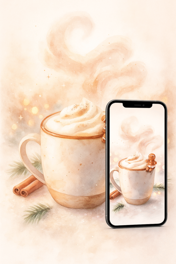 Cozy Gingerbread Latte Christmas Phone Wallpaper