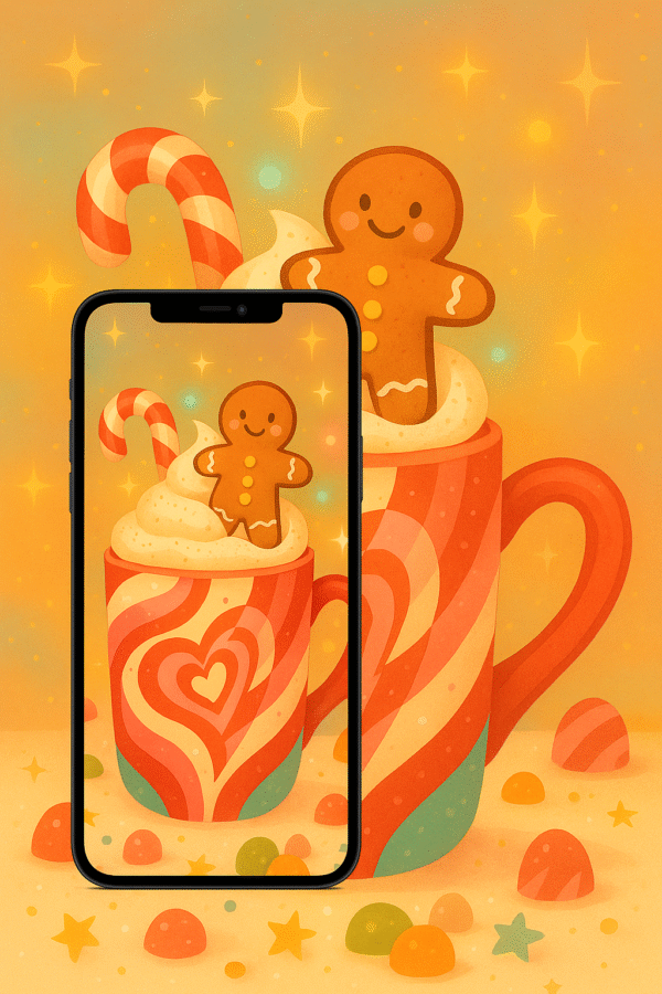 20251202_2135_Whimsical Holiday Mug_remix_01kbg8wfcbet4b3sz976k52mg6 Gingerbread Candy Mug Christmas Wallpaper