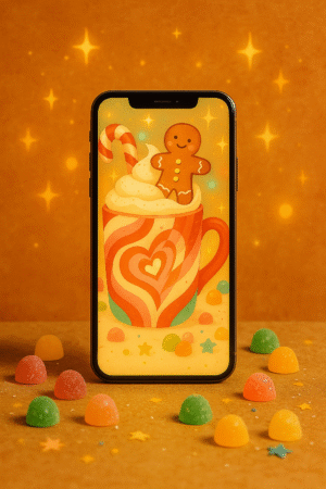 20251202_2138_Festive Mug Delight_remix_01kbg933h3enq8k4kdg7db1ept Gingerbread Candy Mug Christmas Wallpaper