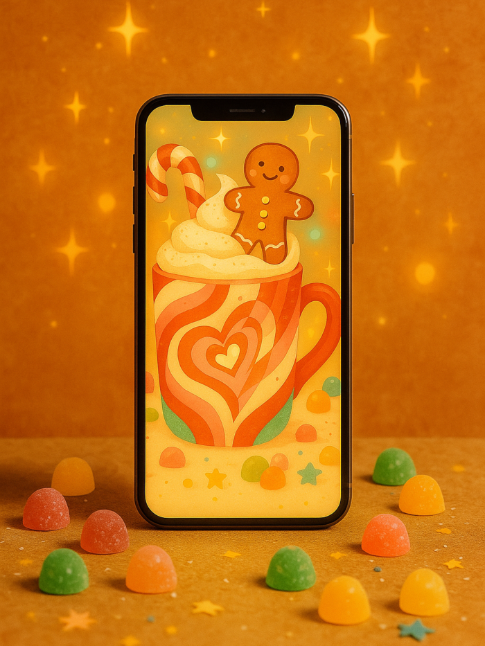 20251202_2138_Festive Mug Delight_remix_01kbg933h3enq8k4kdg7db1ept Gingerbread Candy Mug Christmas Wallpaper