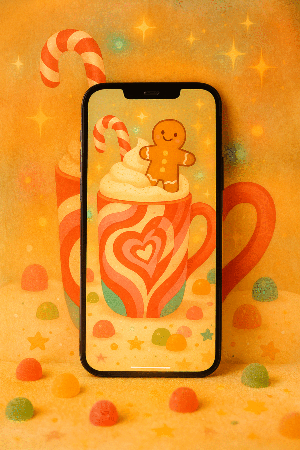 20251202_2138_Festive Mug Delight_remix_01kbg933h6e7ks9ect3hrpact1 Gingerbread Candy Mug Christmas Wallpaper