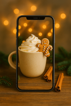 20251202_2147_Festive Gingerbread Delight_remix_01kbg9kk4se9ev9trmrfewa4g9 Gingerbread Latte Glow – Christmas Phone Wallpaper