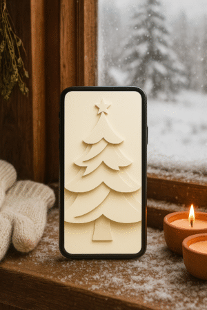 20251202_2151_Cozy Cabin Wallpaper_remix_01kbg9v4fjeh0t8v9yqdhwg1rs Minimalist Paper-Cut Christmas Tree Wallpaper