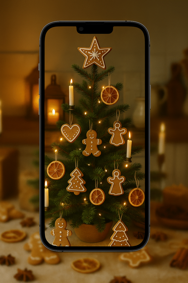 20251202_2157_Cozy Christmas Decor_remix_01kbga4ggvff1r07ffhxq1a2nv Gingerbread Kitchen Christmas Tree Wallpaper