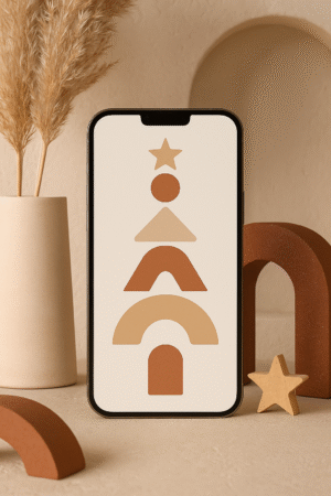 20251202_2244_Phone Mockup Scene_remix_01kbgcv9rce5va3rpczx9kzphe Minimalist Christmas Tree Aesthetic Boho Christmas Wallpaper