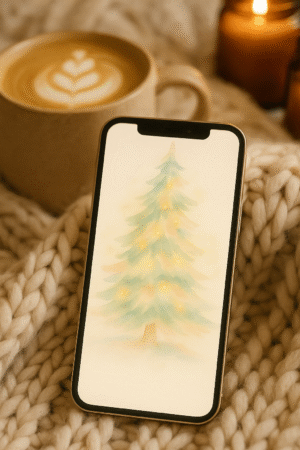 20251202_2302_Cozy Knit Phone Setup_remix_01kbgdt07xfqwb8da0gn29zh7h Pastel Glow Christmas Tree – Christmas Phone Wallpaper