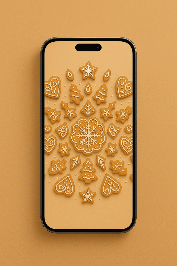 Gingerbread Snowflake Mandala – Christmas Phone Wallpaper