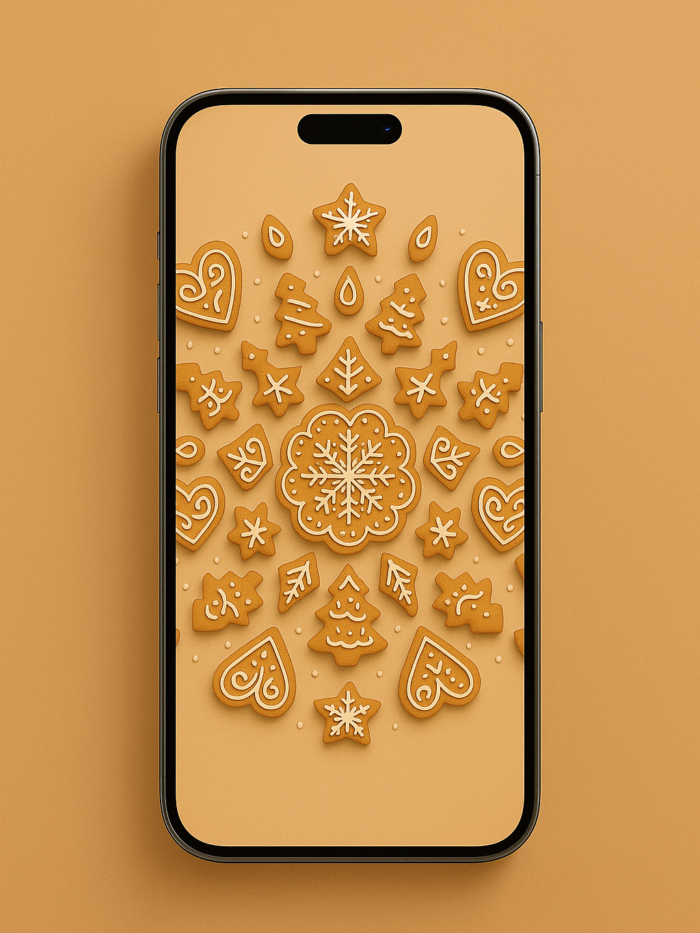 Gingerbread Snowflake Mandala – Christmas Phone Wallpaper