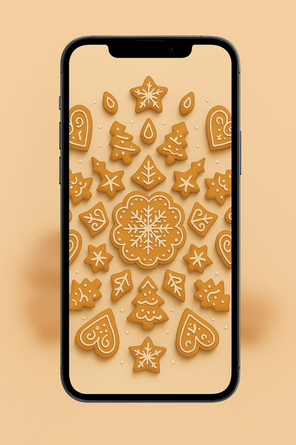 Gingerbread Snowflake Mandala – Christmas Phone Wallpaper
