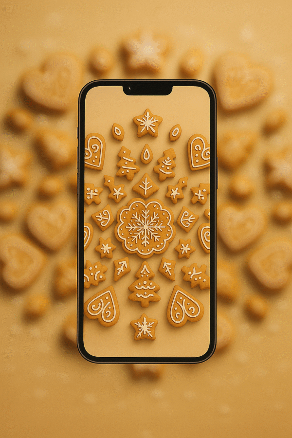 Gingerbread Snowflake Mandala – Christmas Phone Wallpaper