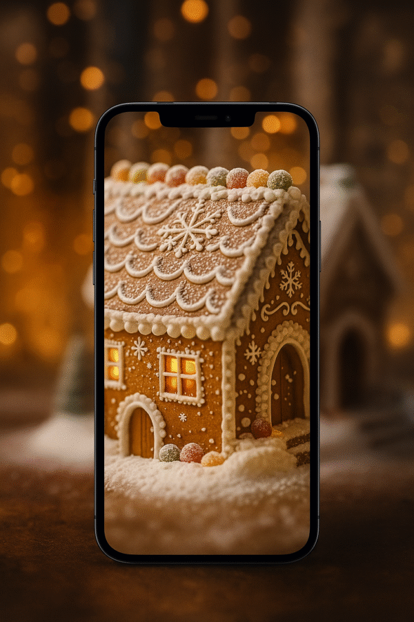 Gingerbread Hearth Glow – Christmas Phone Wallpaper