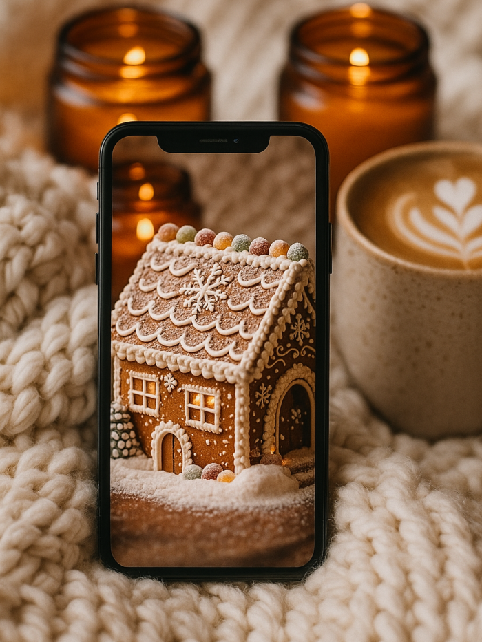 Gingerbread Hearth Glow – Christmas Phone Wallpaper