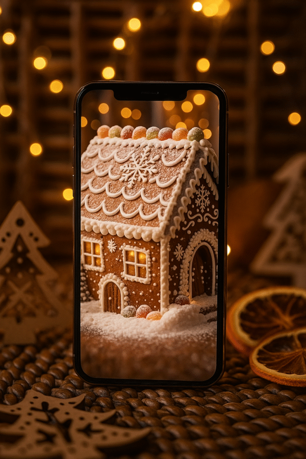 Gingerbread Hearth Glow – Christmas Phone Wallpaper