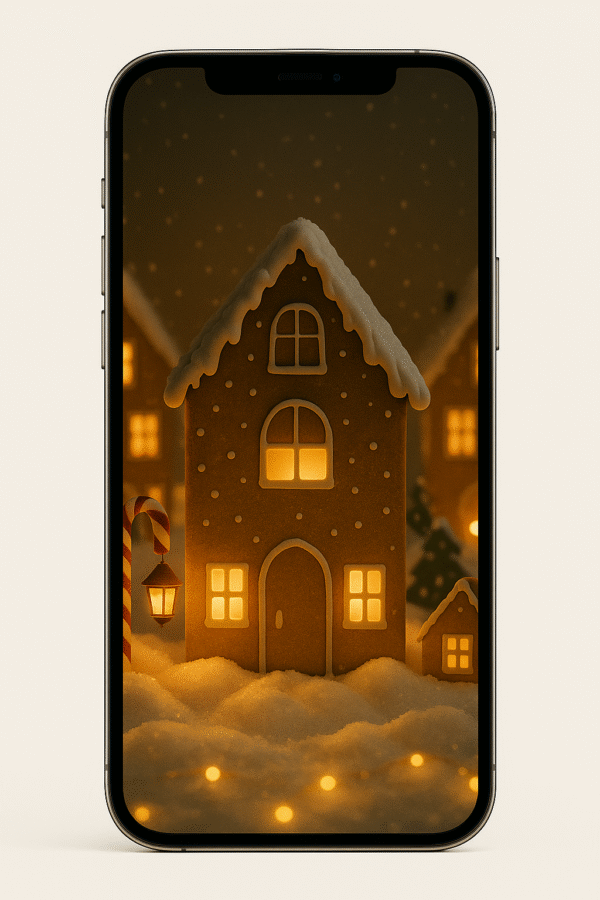 20251202_2344_Phone Wallpaper Mockup_remix_01kbgg7wehexhrycars0579gb9 Gingerbread Village Glow – Christmas Phone Wallpaper