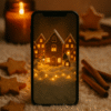 20251203_0841_Cozy Gingerbread Wallpaper_remix_01kbhf0217eczswk69bjhy0ner Gingerbread Village Glow – Christmas Phone Wallpaper