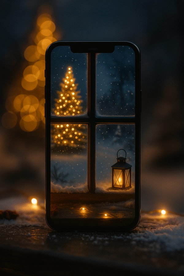 Warm Lantern Window View Christmas Phone Wallpaper
