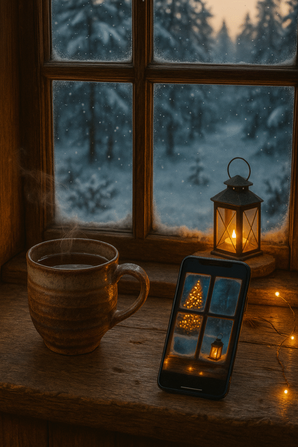 Warm Lantern Window View Christmas Phone Wallpaper