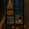 Warm Lantern Window View Christmas Phone Wallpaper