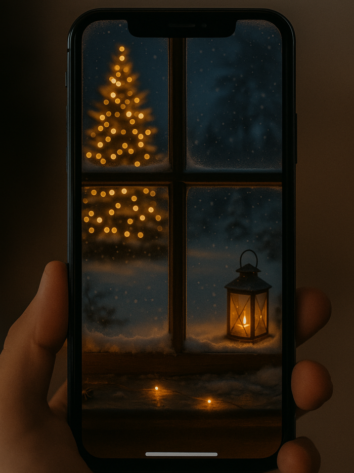 Warm Lantern Window View Christmas Phone Wallpaper