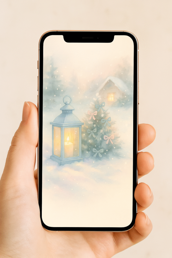 20251203_0917_Winter Lantern Wallpaper_remix_01kbhh22xvf4psxqdt7gb0613x Soft Glow Cottage Lantern – Christmas Phone Wallpaper