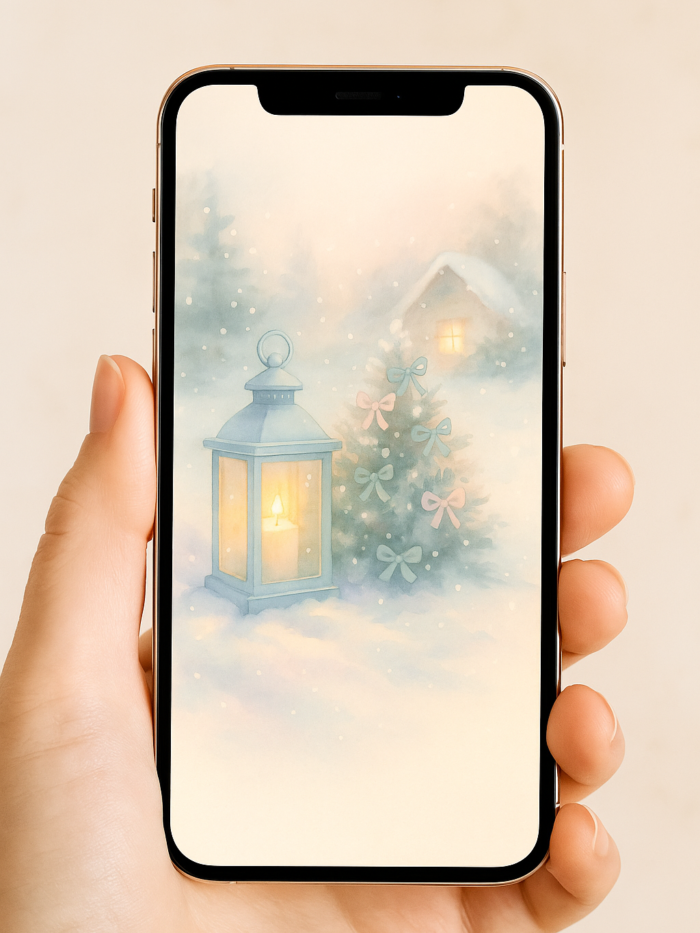Soft Glow Cottage Lantern – Christmas Phone Wallpaper