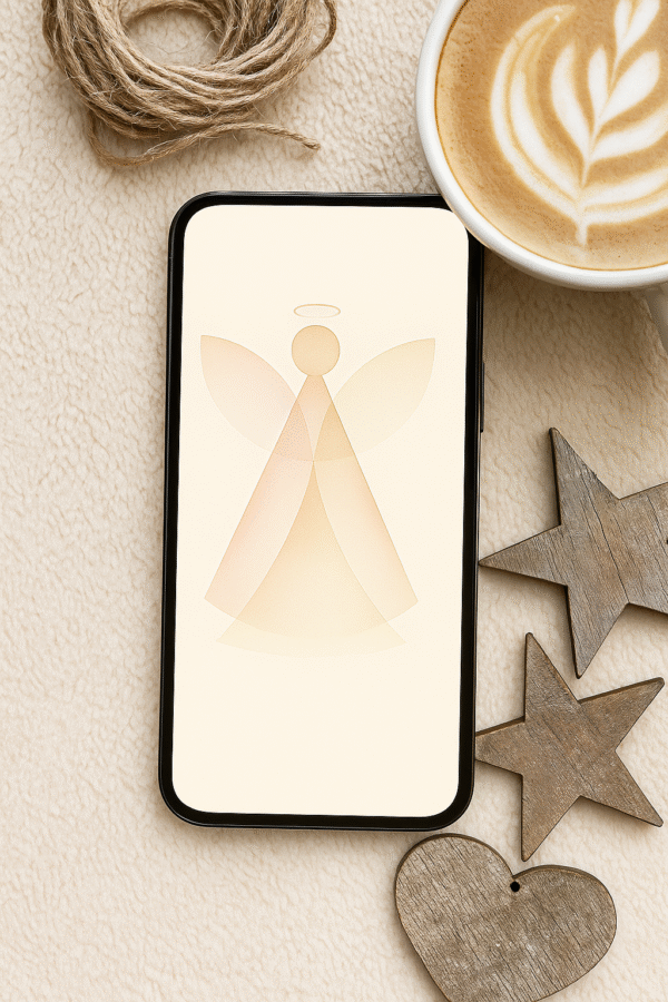 20251203_1009_Cozy Rustic Scene_remix_01kbhm0hhdemc8ykbfmhtvrpt3 Soft Pastel Angel Glow – Christmas Phone Wallpaper
