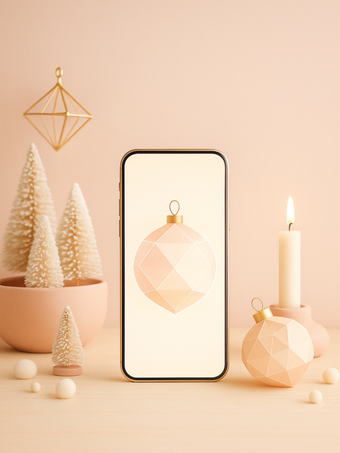 Blush-Pink Diamond Ornament Glow – Christmas Phone Wallpaper