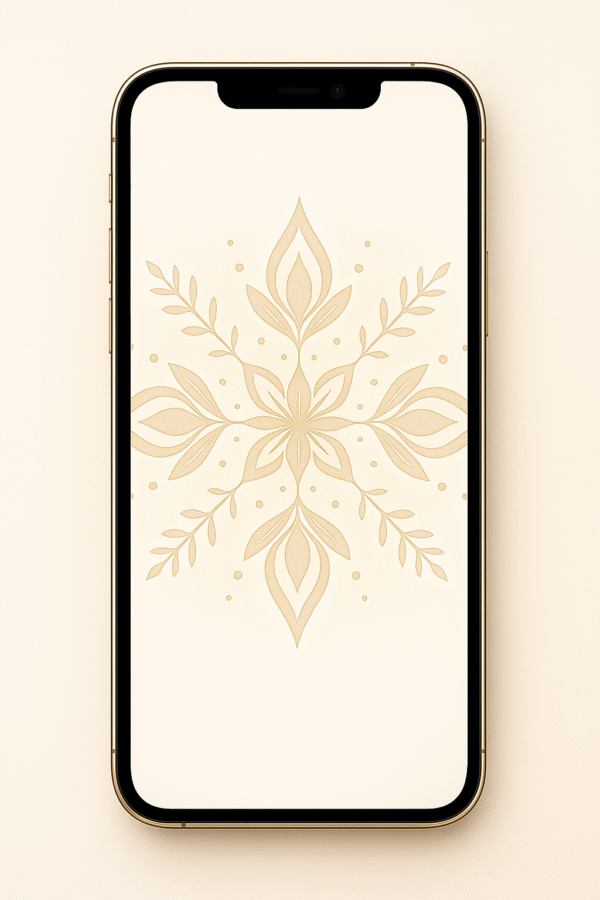 20251203_1020_Phone Wallpaper Mockup_remix_01kbhmnypsfqe9sjmz38dg1prd Golden Folk-Art Snowflake – Christmas Phone Wallpaper