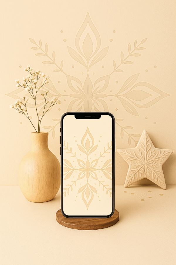 20251203_1021_Wallpaper-Inspired Mockup Scene_remix_01kbhmptxjfcz9gp7sp8mwzak9 Golden Folk-Art Snowflake – Christmas Phone Wallpaper