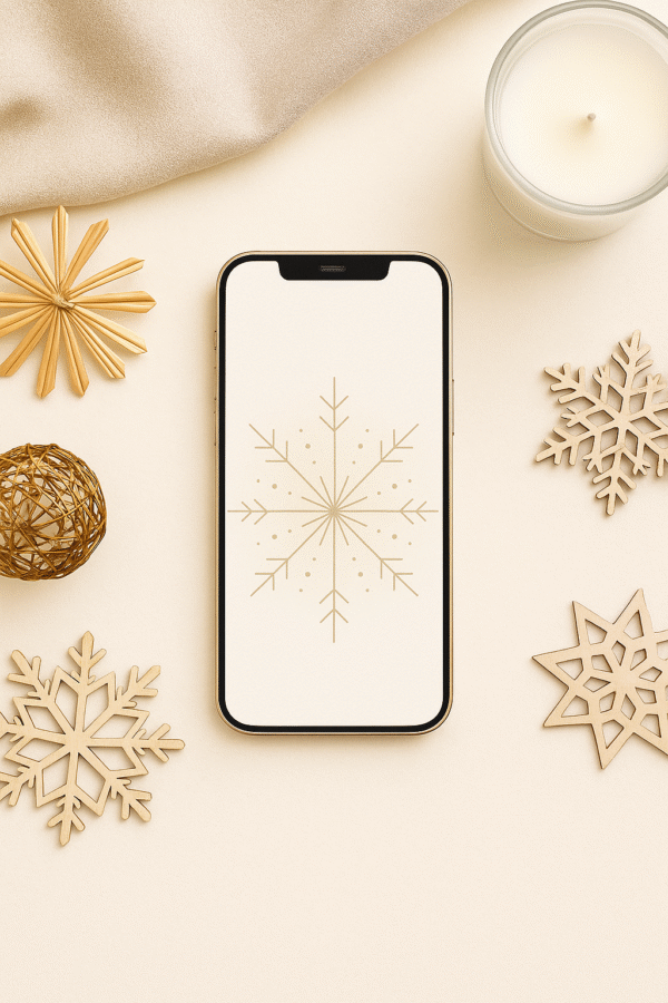 20251203_1029_Snowflake Wallpaper Mockup_remix_01kbhn6sjmekgthga60p8wwsen Minimal Line-Art Snowflake on Cream – Christmas Phone Wallpaper