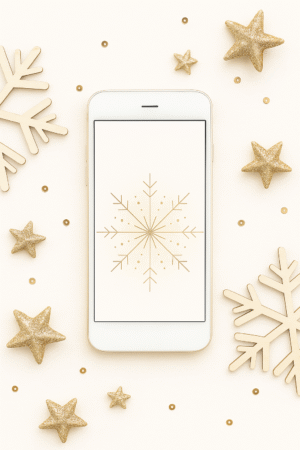 20251203_1029_Snowflake Wallpaper Mockup_remix_01kbhn6sjnef1ar565mzhxayth Minimal Line-Art Snowflake on Cream – Christmas Phone Wallpaper