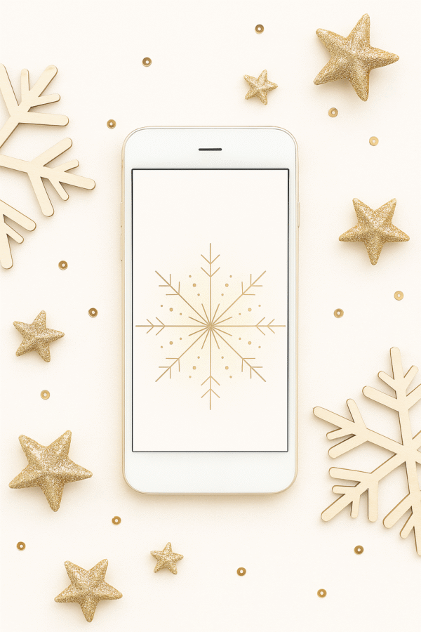 20251203_1029_Snowflake Wallpaper Mockup_remix_01kbhn6sjnef1ar565mzhxayth Minimal Line-Art Snowflake on Cream – Christmas Phone Wallpaper