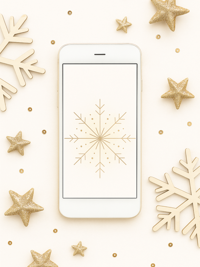 Minimal Line-Art Snowflake on Cream – Christmas Phone Wallpaper