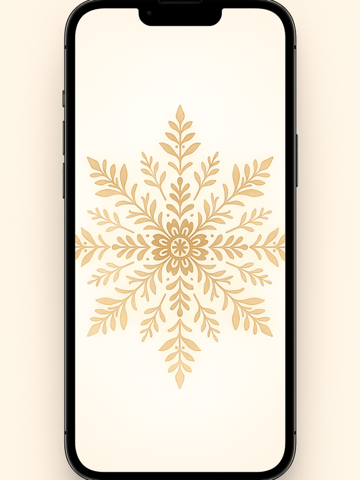 Golden Folk-Art Snowflake on Cream – Christmas Phone Wallpaper