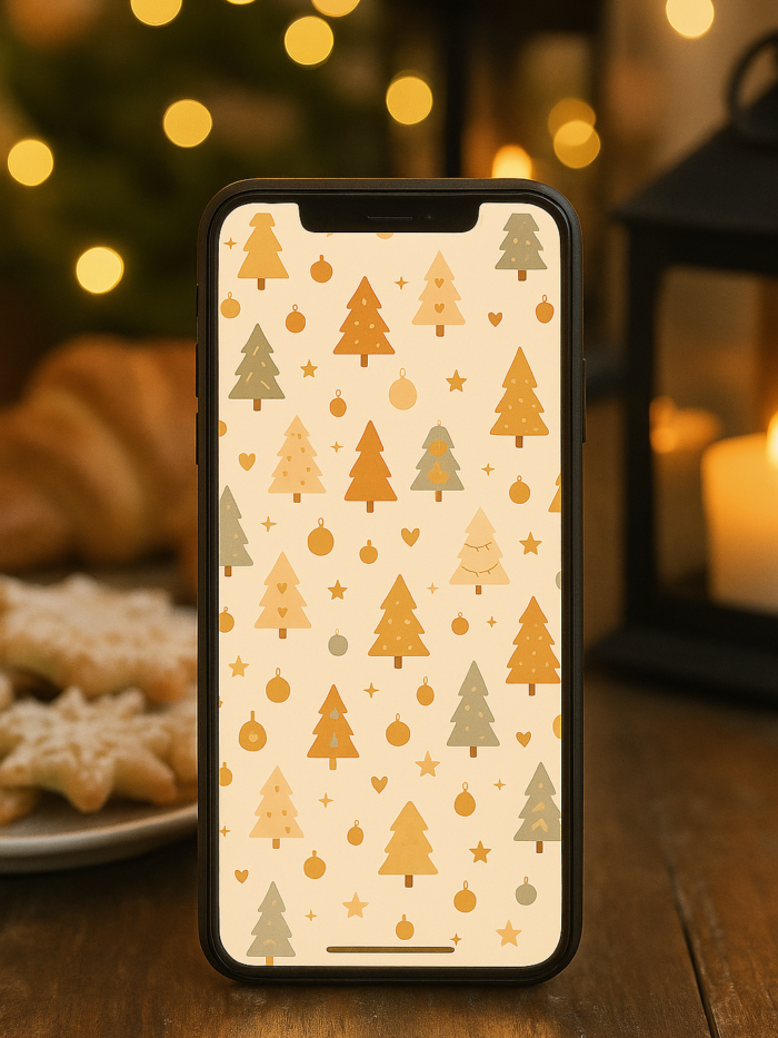 20251203_1120_Festive Phone Wallpaper_remix_01kbhr3497e2e943xsd8v9q2b8 Warm Forest Pattern – Christmas Boho Phone Wallpaper