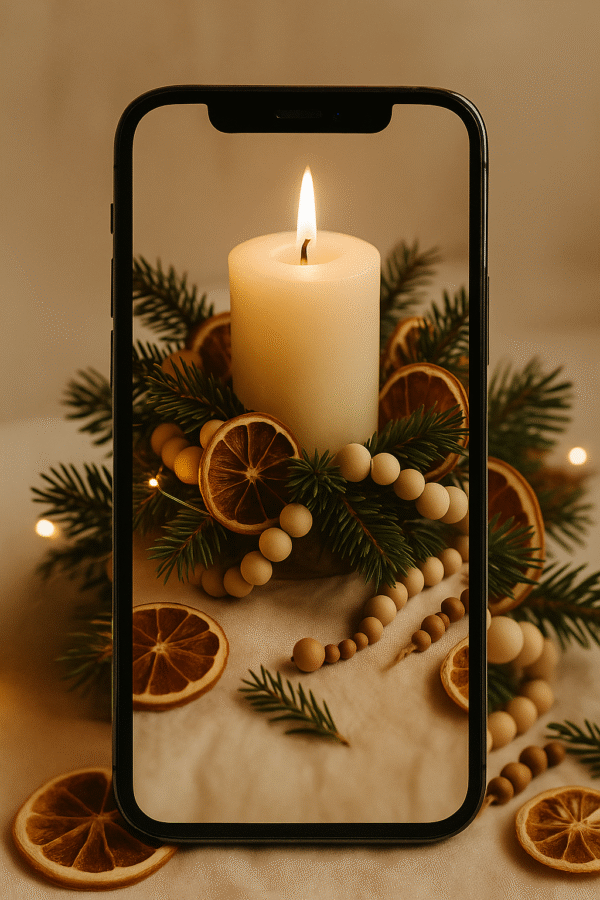 Candlelit Winter Table – Aesthetic Boho Christmas Wallpaper