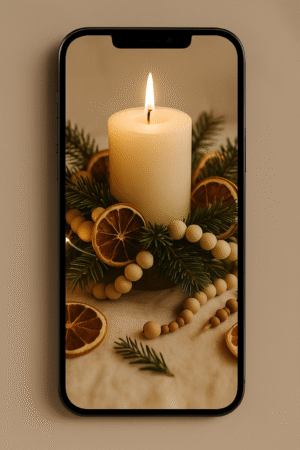 Candlelit Winter Table – Aesthetic Boho Christmas Wallpaper