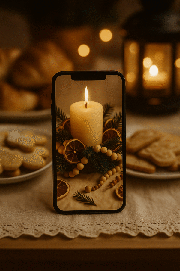 Candlelit Winter Table – Aesthetic Boho Christmas Wallpaper