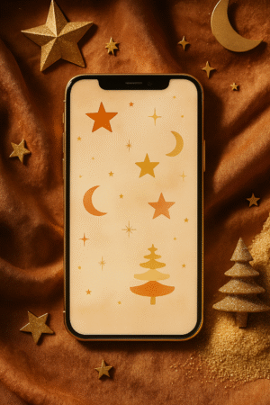 20251203_1352_Luxury Starry Backdrop_remix_01kbj0s3r1eqvv9zxdsejdmt7p Golden Stars & Crescent Skies – Boho Christmas Phone Wallpaper
