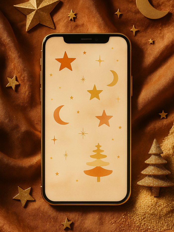 20251203_1352_Luxury Starry Backdrop_remix_01kbj0s3r1eqvv9zxdsejdmt7p Golden Stars & Crescent Skies – Boho Christmas Phone Wallpaper