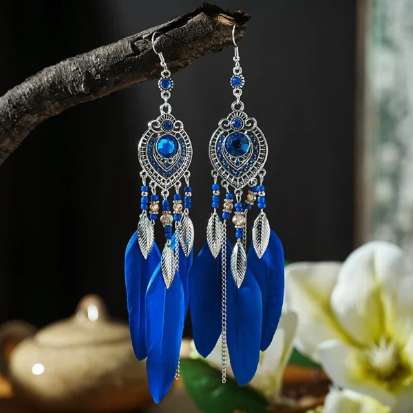 S210928b492e244c99fcea5751c744c2fP.webp Boho Feather Earrings with Vibrant Gemstone Accents