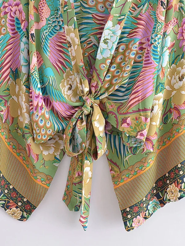 Boho Kimono with Vibrant Floral Print and Tie Detail