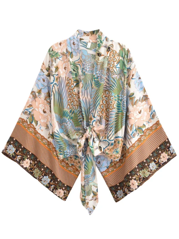 Boho Kimono with Vibrant Floral Print and Tie Detail
