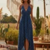 S64e552b51fa64ae5acce041ba300296bK.webp Floral Maxi Dress with Elegant Deep V-Neck and Ties
